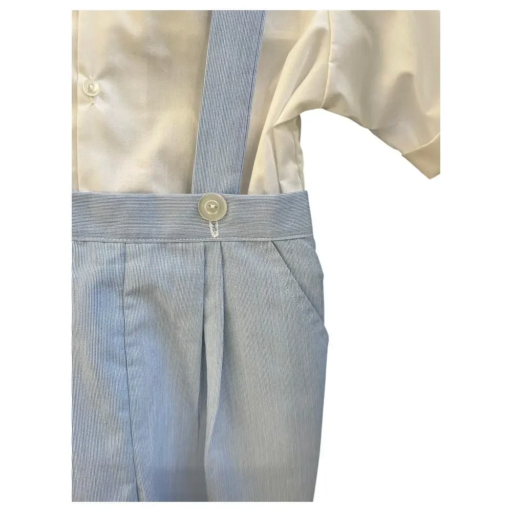 Boys Special Occasion Easter Blue White Microstripe Shorts White SS Shirt Size 7